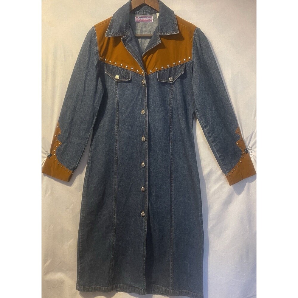 VTG Artist DOREMAN BURNS Cowgirls Denim Western Duster/Dress Studded Cowboy S
